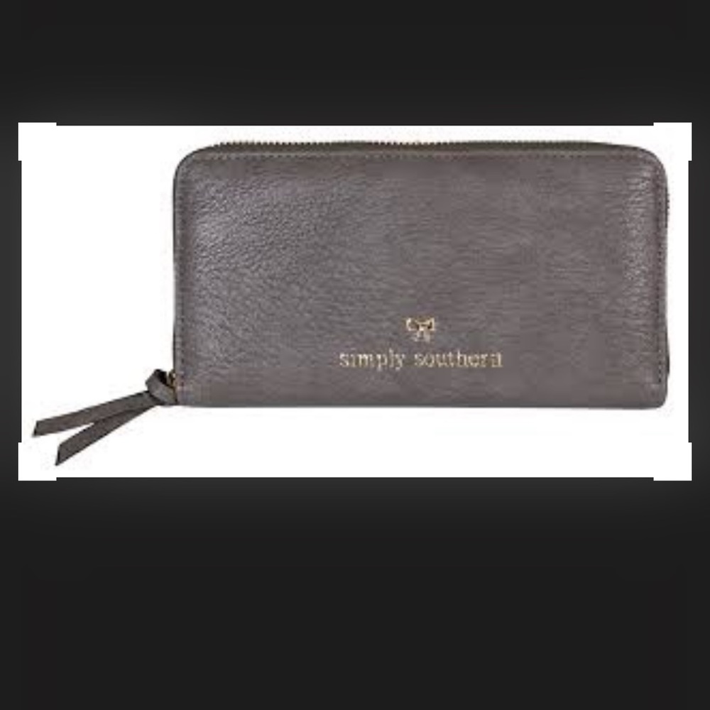 NWT Simply Southern Leather Large Zip Wallet Stone Grey Wristlet Organizer